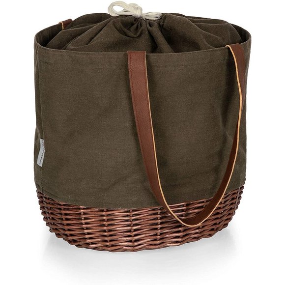 PICNIC TIME Handbags - PICNIC TIME-Coronado Canvas and Willow Basket Tote-Picnic Tote Bag-Beach Tote